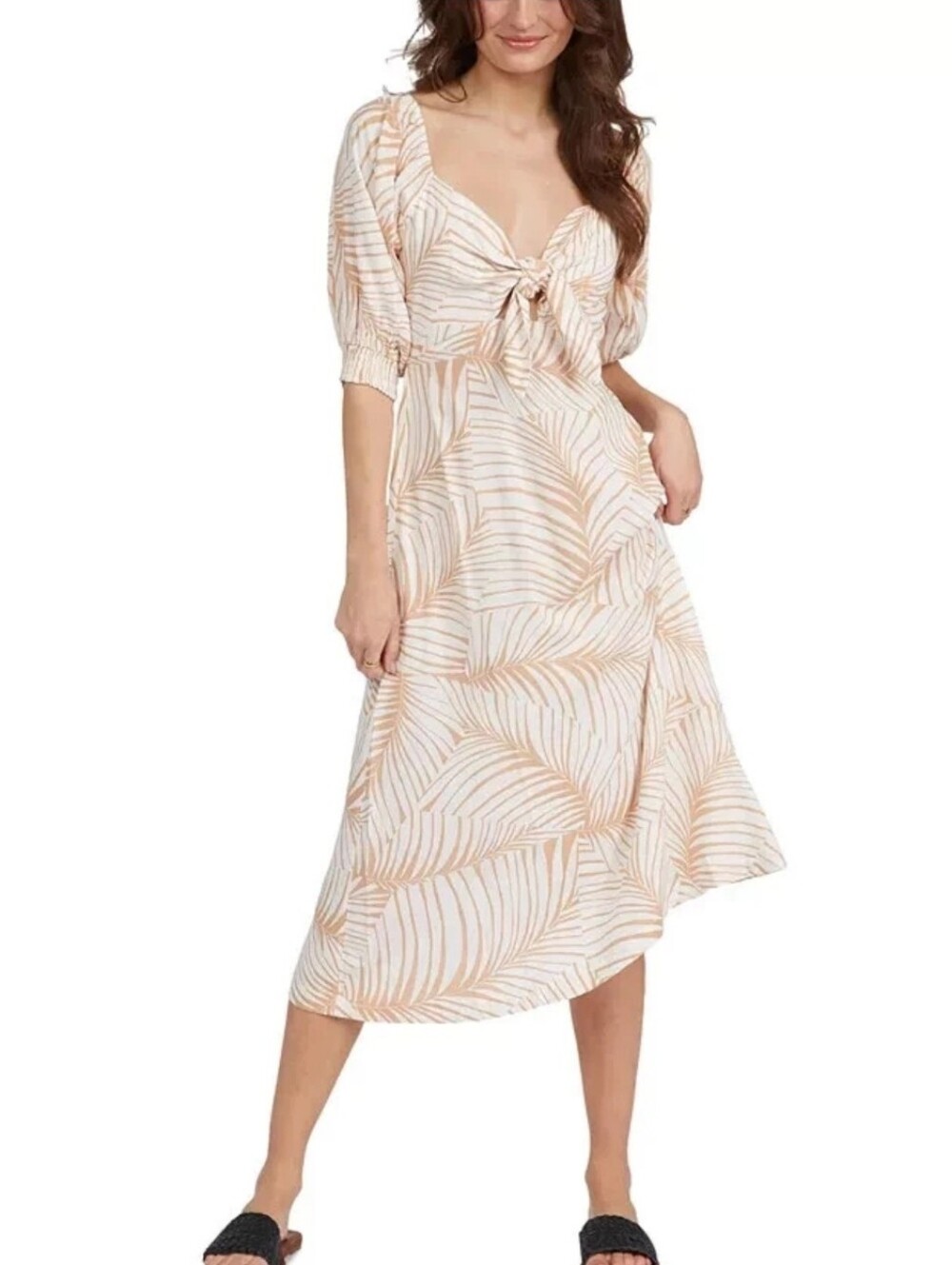 Roxy Evening Delight Tie Front Midi Dress Palm Tree Dreams Wmn's Med